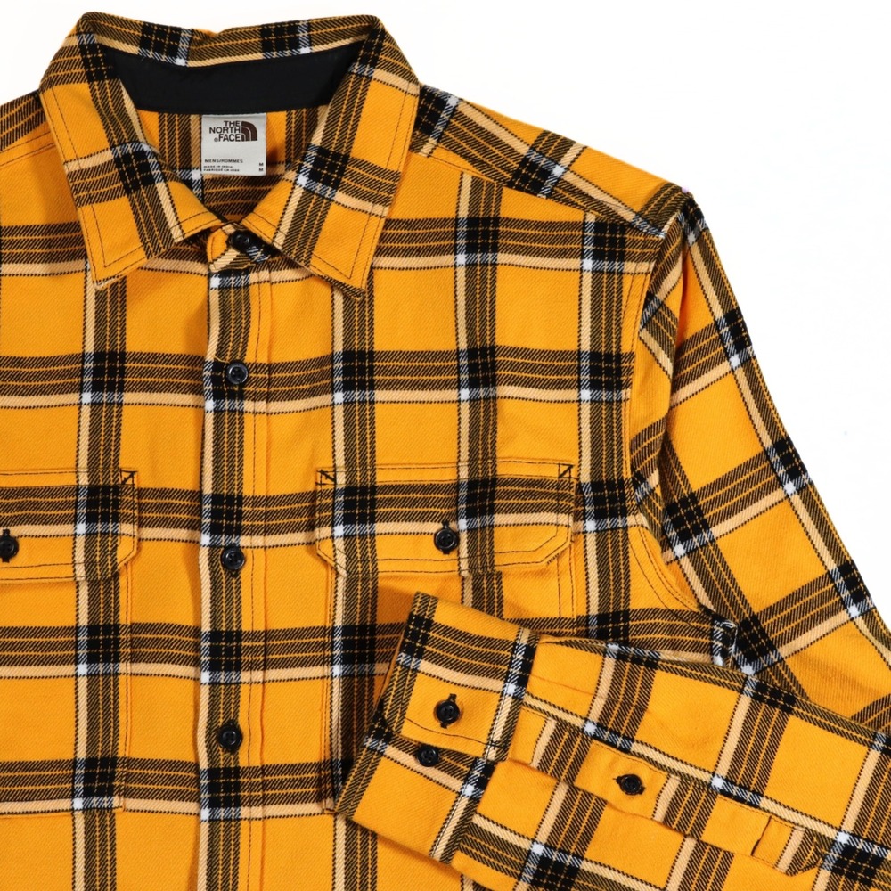 The North Face Flannel Shirt Mens Medium Yellow Plaid Button Down Outdoor Top